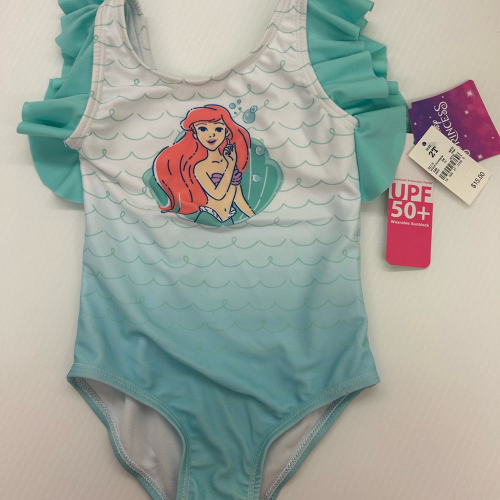 Toddler one piece 2T and 3T Disney Princess Ariel Mermaid bathing suit.